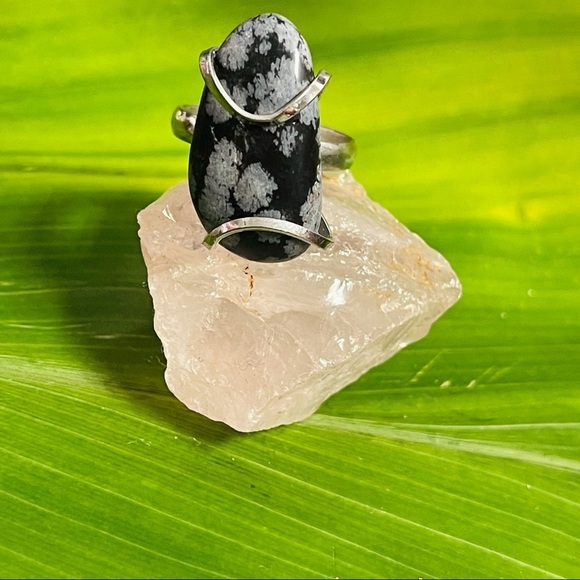 Snowflake Agate Stone Silver Plated Ring - Picture 1 of 9